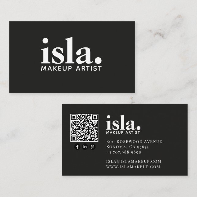 Modern Minimalist QR Code Makeup Artist Business Card (Front/Back)