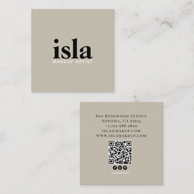 Modern Minimalist QR Code Makeup Artist Square Business Card (Front/Back)