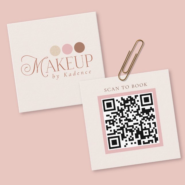 Modern Minimalist QR Code Makeup Artist Square Business Card (Front and Back View)