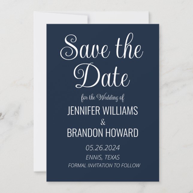 Modern Minimalist QR Code Navy Blue Wedding Save The Date (Front)