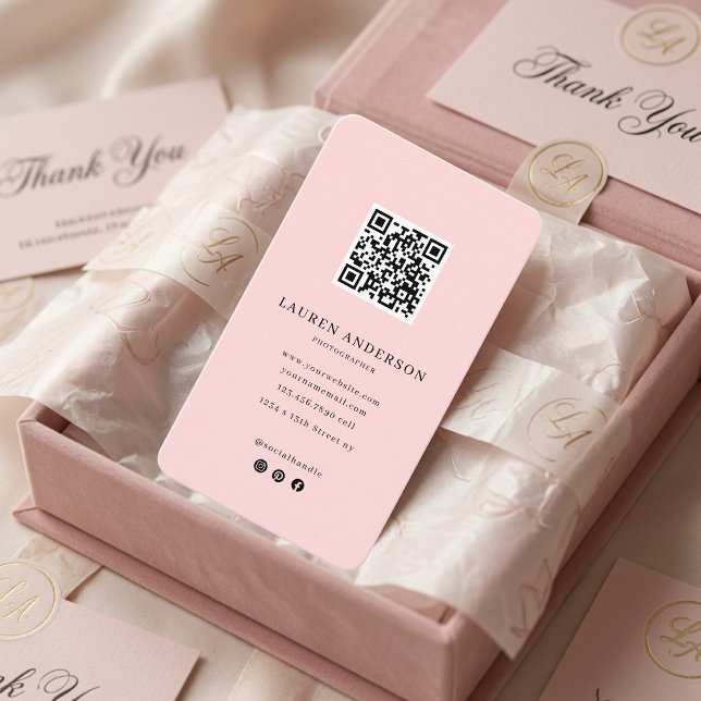 Modern Minimalist QR Code Personalised Pink Business Card (Creator Uploaded)