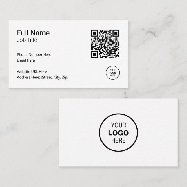 Modern Minimalist Qr Code Professional Black White Business Card (Front/Back)
