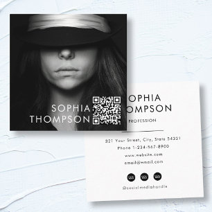 Modern Minimalist QR Code Professional Photo Square Business Card