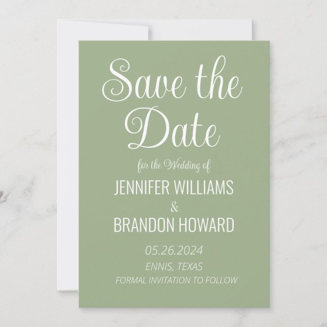 Modern Minimalist QR Code Sage Green Wedding Save The Date (Front)
