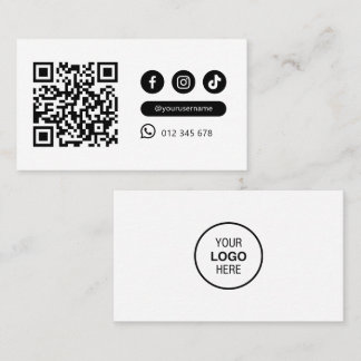 Modern Minimalist Qr Code Social Media Black White Business Card