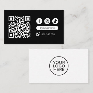 Modern Minimalist Qr Code Social Media Black White Business Card