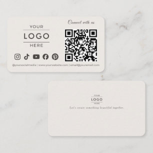 Modern Minimalist QR Code Social Media Logo Beige Business Card