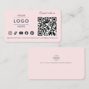 Modern Minimalist QR Code Social Media Logo Pink Business Card