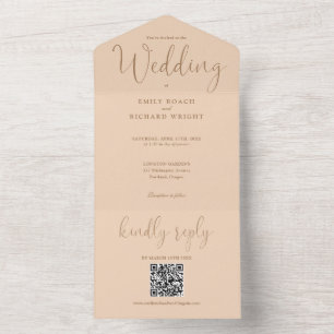 Modern Minimalist QR Code Soft Peach Wedding All In One Invitation