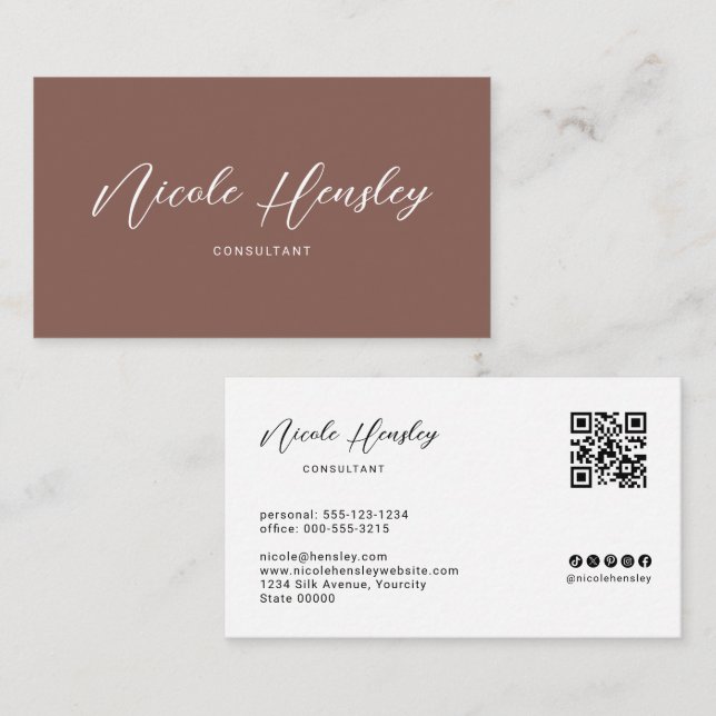 Modern Minimalist QR Code Terracotta Business Card (Front/Back)