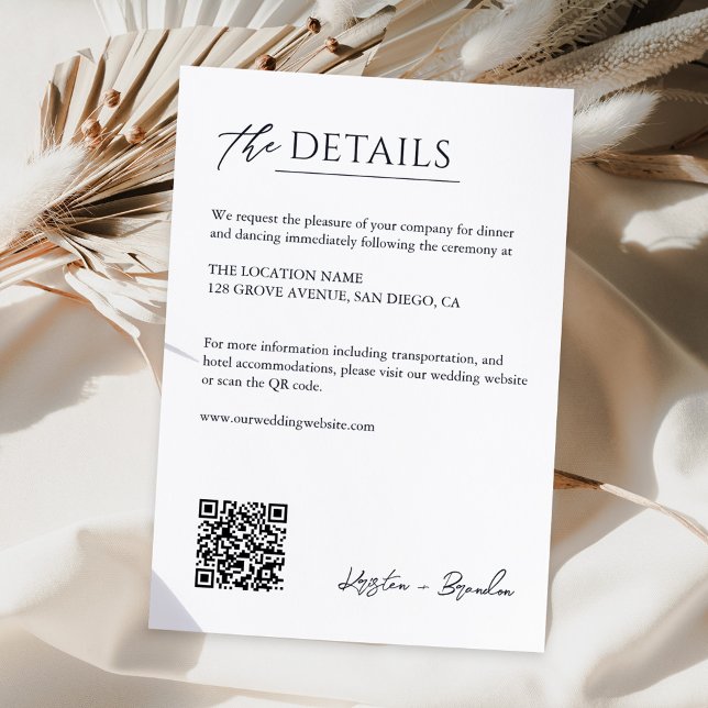 Modern Minimalist QR Code Vertical Wedding Details Enclosure Card (Creator Uploaded)