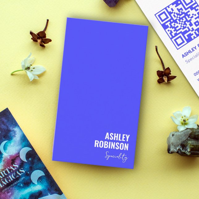 Modern Minimalist QR code vivid blue professional Business Card (Vibrant color, simple design, trendy business card )