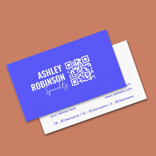 Modern Minimalist QR code vivid blue professional Business Card