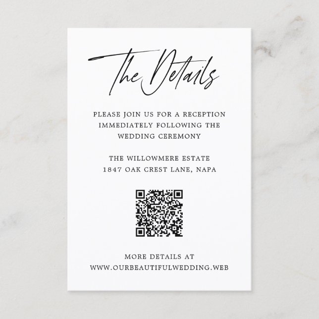Modern Minimalist QR Code Wedding Enclosure Card (Front)
