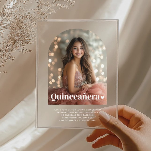 Modern Minimalist Quinceañera Arched Photo  Acrylic Invitations (Zazzle Modern Minimalist Quinceañera Arched Photo  Acrylic Invitations)