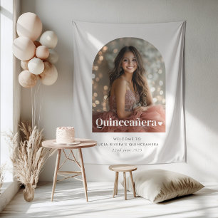 Modern Minimalist Quinceañera Arched Photo  Tapestry