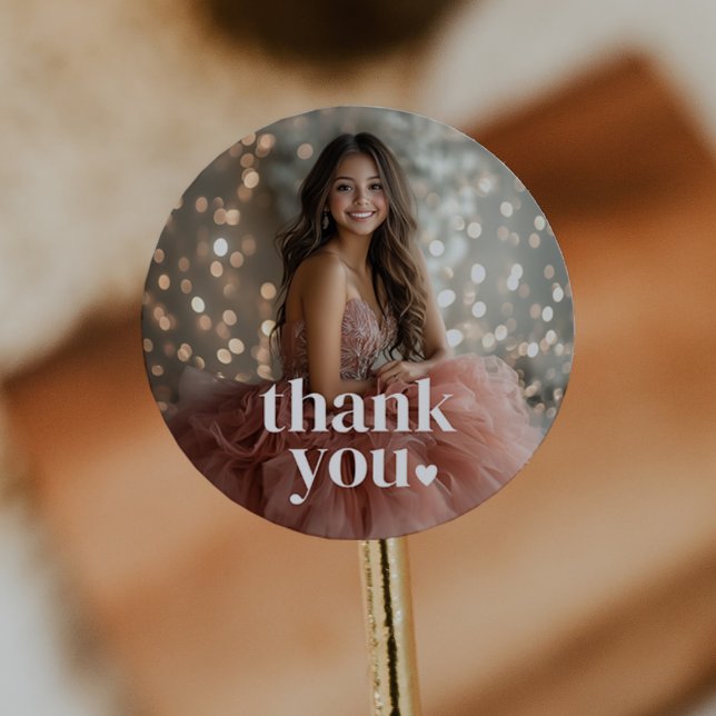 Modern Minimalist Quinceañera Photo Classic Round Sticker (Zazzle Modern Minimalist Quinceañera Photo Classic Round Sticker)