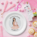Modern Minimalist Quinceañera Photo Paper Plate<br><div class="desc">Create your own personalised white border round photo paper plates for your her 15th birthday. Customise the solid white background colour or the black text colour to match your photo. If you change the font type or size, you can fine tune the curvature of the text in small increments. Add...</div>