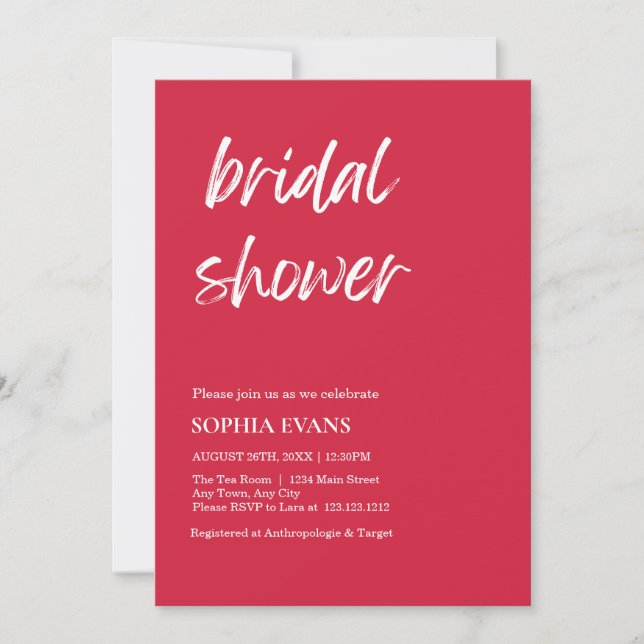 Modern Minimalist Raspberry Red Bridal Shower Invitation (Front)