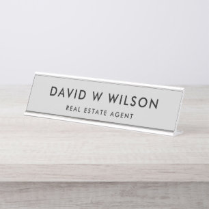 Modern Minimalist Real Estate agent Desk Name Plate