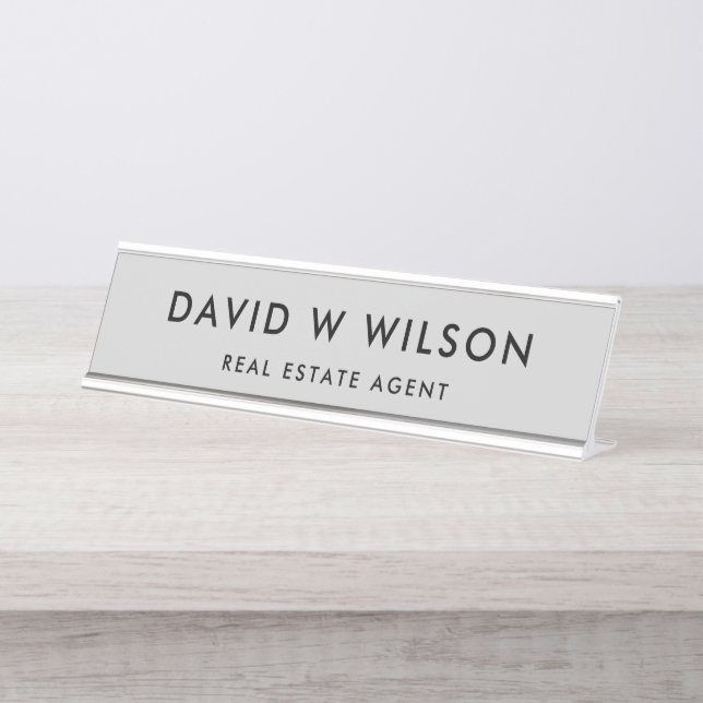 Modern Minimalist Real Estate agent Desk Name Plate (Front)
