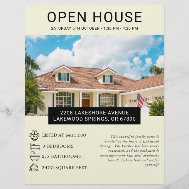Modern Minimalist Real Estate Open House Flyer (Front)