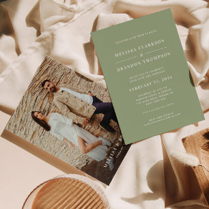 Modern Minimalist Real Sage Green Photo Wedding Invitation