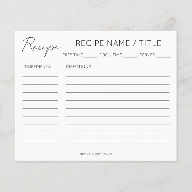 Modern Minimalist Recipe Card (Front)