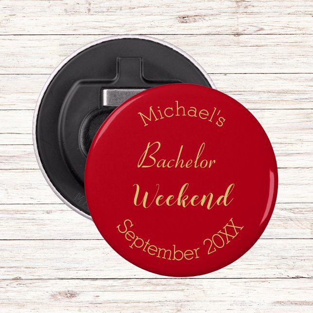 Modern Minimalist Red and Gold Bachelor Party  Bottle Opener (Creator Uploaded)