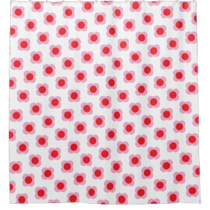 Modern Minimalist Red and Pink Funky Retro Flowers Shower Curtain