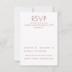 Modern Minimalist Red and White Wedding RSVP Card