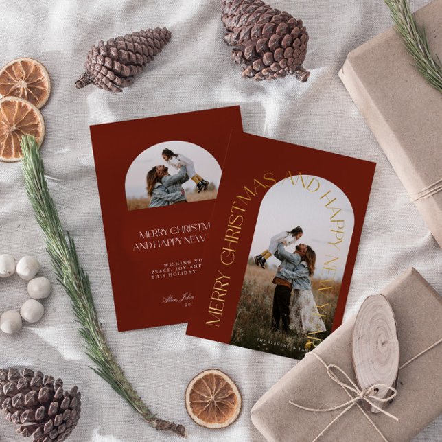 Modern Minimalist Red Arch 2 Photo Merry Christmas (Creator Uploaded)