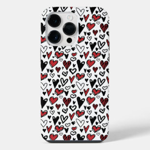 Modern Minimalist Red, Black and White Hearts iPhone 14 Pro Max Case