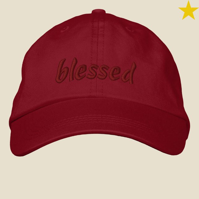 Modern Minimalist Red Blessed Cursive Typography Embroidered Hat (Creator Uploaded)