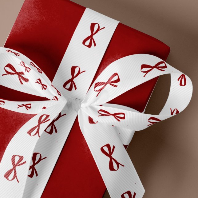 Modern minimalist red bow Christmas gift wrap  Satin Ribbon (Creator Uploaded)