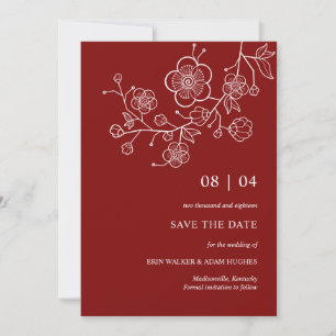Modern Minimalist Red Cherry Blossom Save The Date