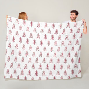 Modern Minimalist Red Christmas Tree Fleece Blanket