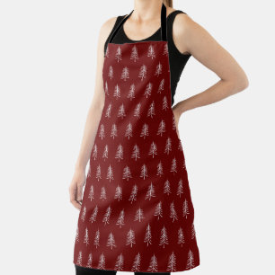 Modern Minimalist Red Christmas Tree Pattern Apron