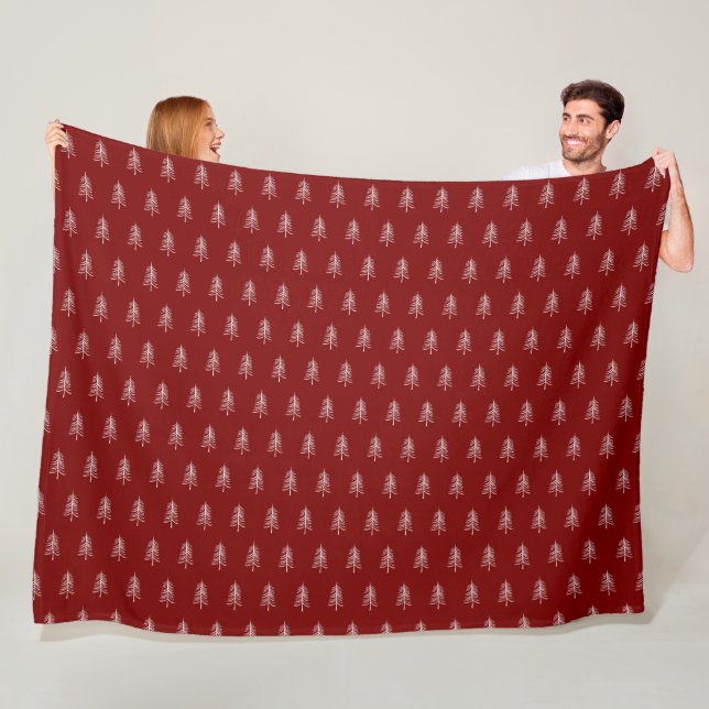 Modern Minimalist Red Christmas Tree Pattern Fleece Blanket (In Situ)
