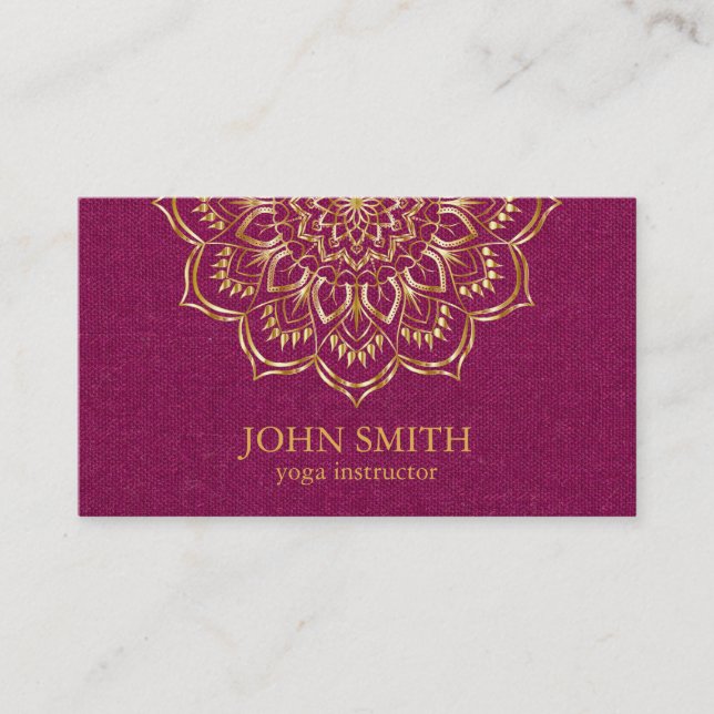 Modern Minimalist Red Gold Lotus Yoga Instructor B Business Card (Front)