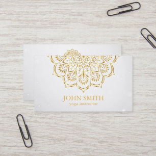 Modern Minimalist Red Gold Lotus Yoga Instructor B Business Card