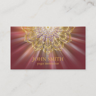 Modern Minimalist Red Gold Lotus Yoga Instructor B Business Card