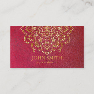 Modern Minimalist Red Gold Lotus Yoga Instructor Business Card