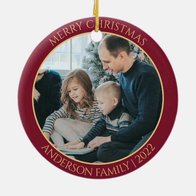 Modern Minimalist Red & Golden Reindeer Christmas Ceramic Tree Decoration (Back)