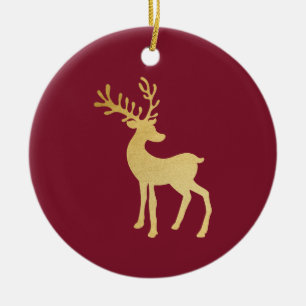Modern Minimalist Red & Golden Reindeer Christmas  Ceramic Tree Decoration