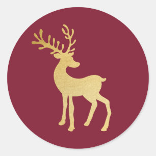 Modern Minimalist Red & Golden Reindeer Christmas  Classic Round Sticker