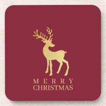 Modern Minimalist Red & Golden Reindeer Christmas
