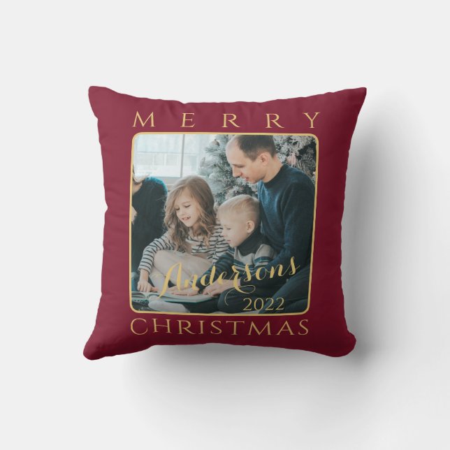 Modern Minimalist Red & Golden Reindeer Christmas Cushion (Back)