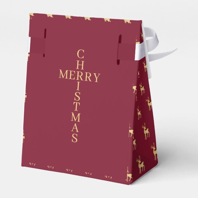 Modern Minimalist Red & Golden Reindeer Christmas  Favour Box (Back Side)