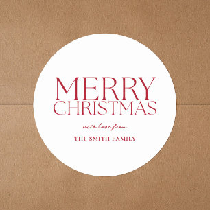 Modern Minimalist Red Merry Christmas Classic Round Sticker